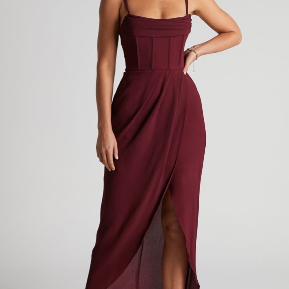 Showpo Burgundy Strapless Dress